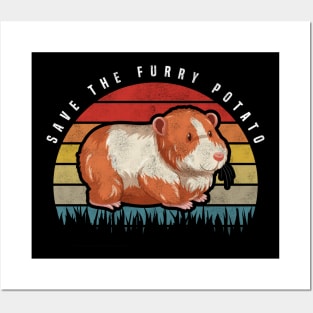 Save The Furry Potato, Retro Vintage Cute Hamster Posters and Art